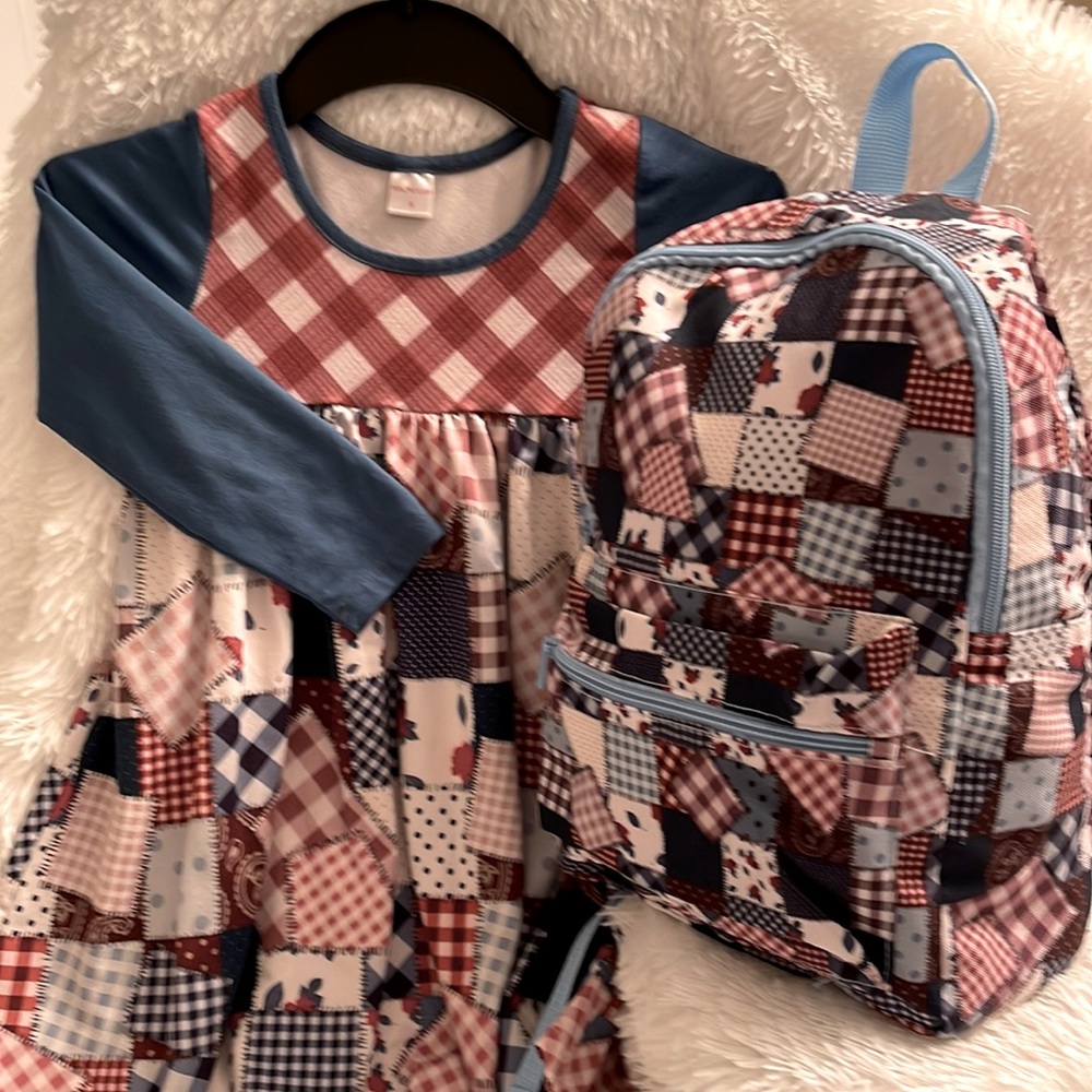 Penelope Plumm dress and matching backpack. Girl 5